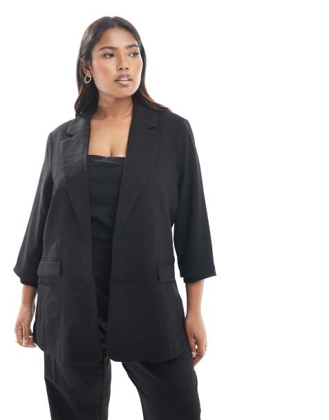 Vero Moda Curve ruched sleeve blazer in black - view 1
