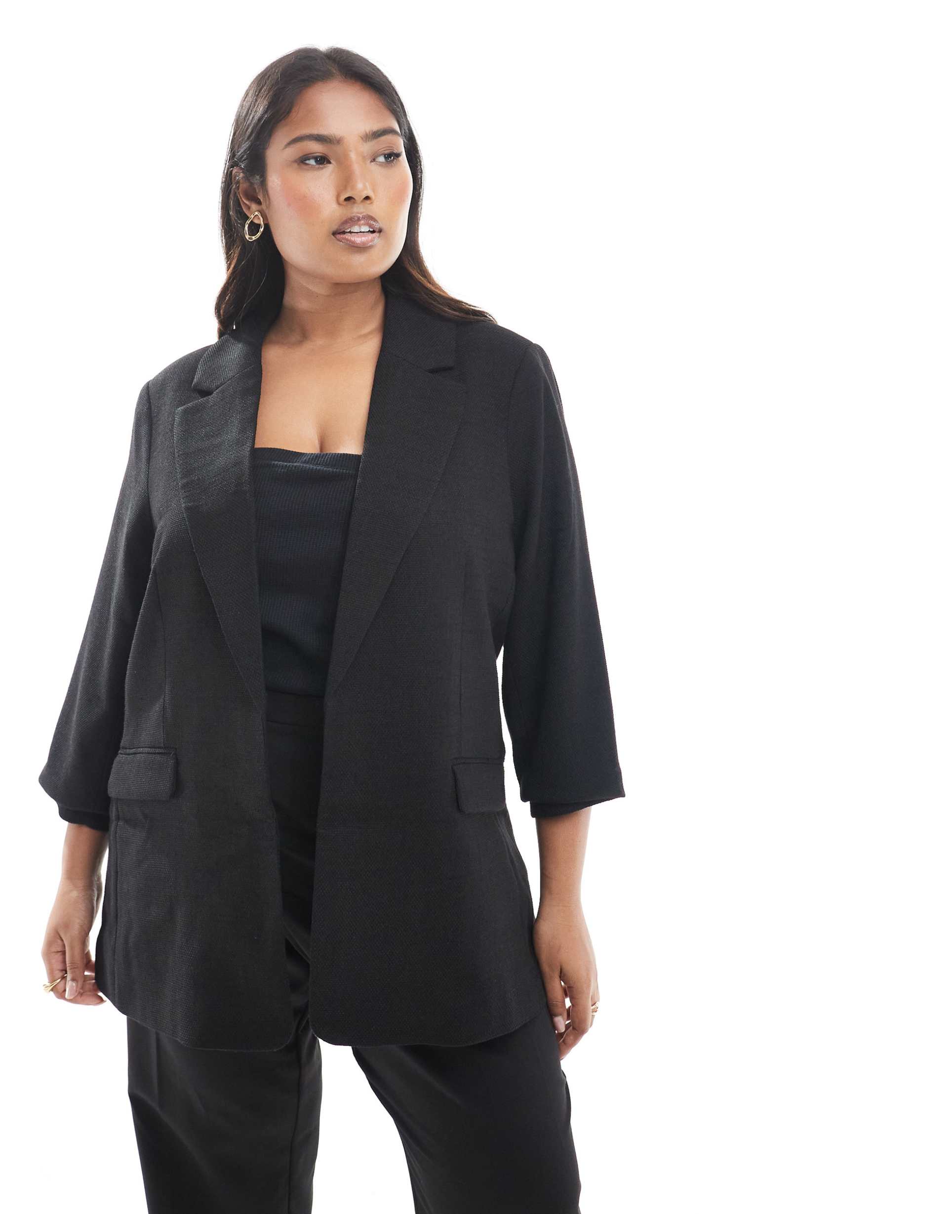 vero moda curve ruched sleeve blazer in black