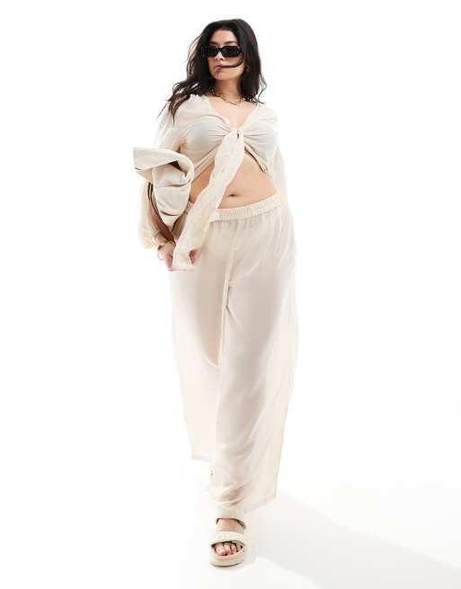 Vero Moda Curve – Sandfärgade strandbyxor, del av set