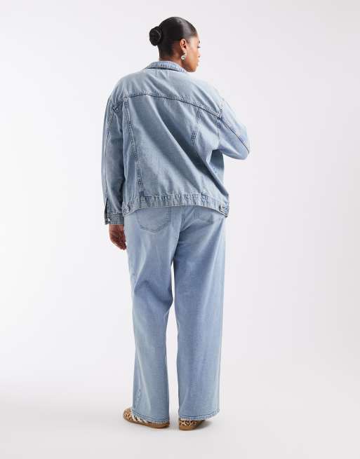 Vero Moda Curve Sandie mid rise wide leg stretch jeans in light blue denim, 3 of 5
