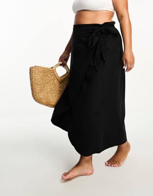 Vero Moda Curve sarong maxi beach skirt in black