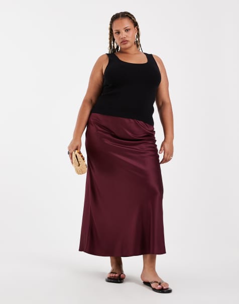 Vero Moda Curve satin maxinederdel i burgundy - view 1
