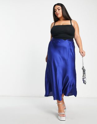 Vero Moda Curve satin midi skirt in purple