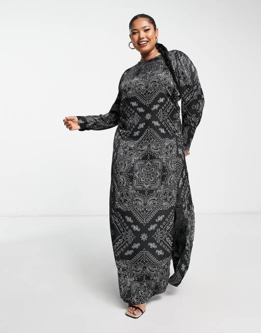 Perseus Fremmed Hukommelse Vero Moda Curve satin ruched maxi dress with split in black paisley print |  ASOS