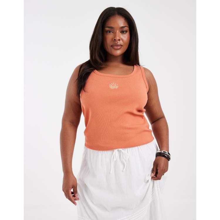 Vero Moda Curve scoop neck ribbed vest with sun embroidered