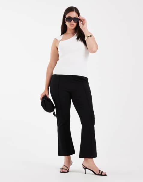 Vero Moda Curve sculpting stretch high waist pleat front flare pants in black - view 1