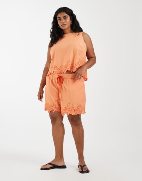 Vero Moda Curve – Set in Orange mit Muschel- und Fransendetails - view 1