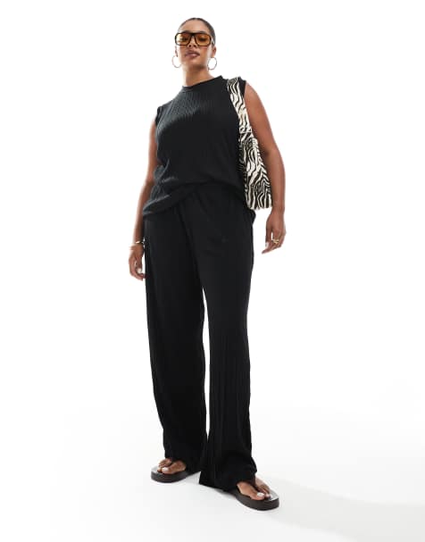 Vero Moda Curve - Set van plissé van mouwloze top en broek in zwart - view 1