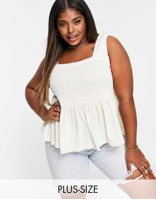 Vero Moda Curve shirred sleeveless top in cream ASOS