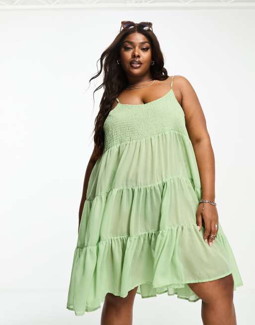 Vero Moda Curve shirred strappy mini in green | ASOS