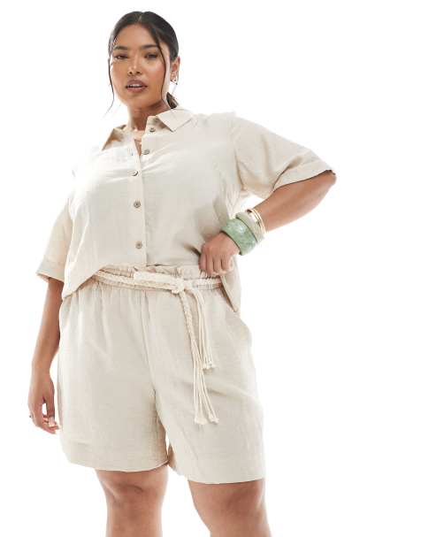 Vero Moda Curve shirt and short co-ord in oatmeal - view 1