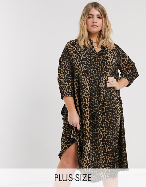 Vero Moda Curve shirt dress in brown leopard print