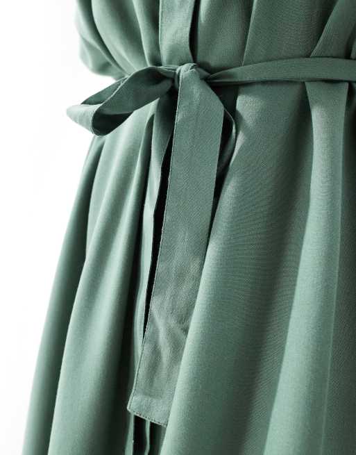 Vero Moda Curve shirt midi dress with tie belt in green, 3 of 4
