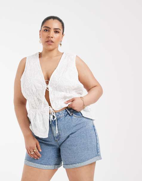 Vero Moda Curve - Short ample en jean à taille haute - Bleu moyen délavé - view 1