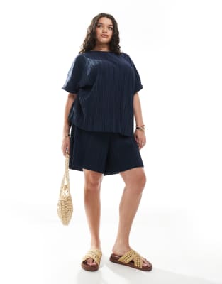 Short d'ensemble plissé - Bleu marine XL