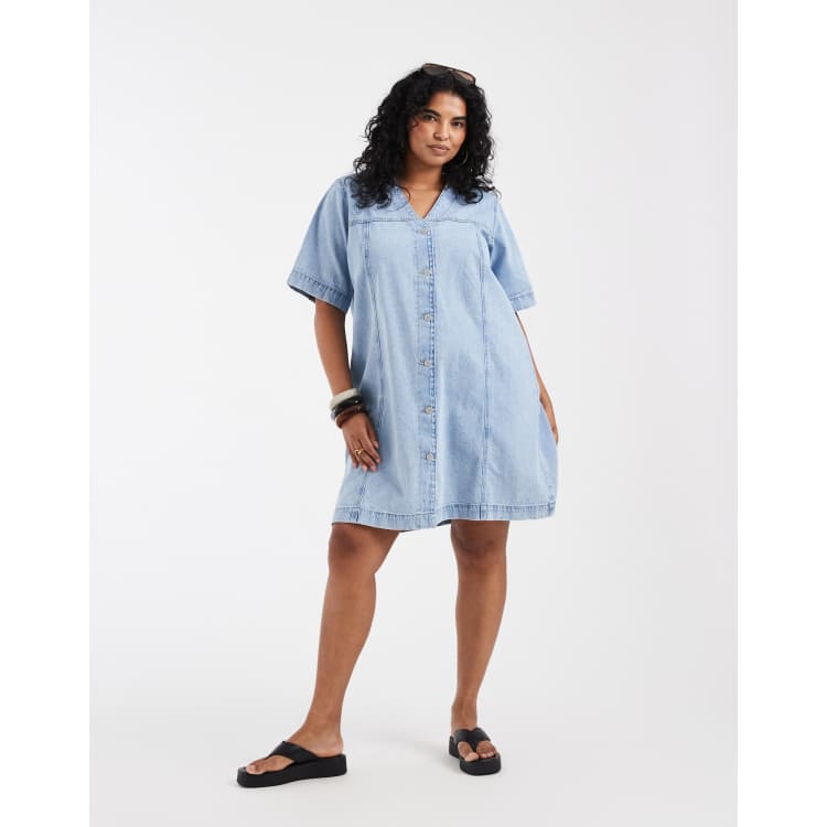 vero moda denim shirt dress Vero Moda Curve - Vmcfindo Robe Midi - Femme - Medium blue Denim