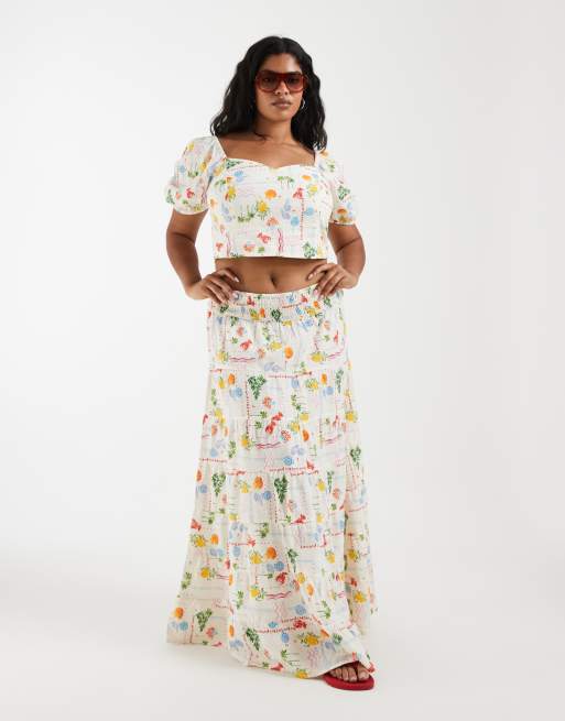 Vero Moda Curve short sleeve smock top in cream beach print - part of a set, 2 of 4