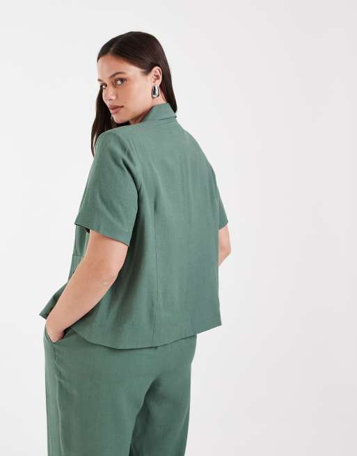 Vero Moda Curve short sleeve tailored blazer in laurel green - part of a set, 4 of 4