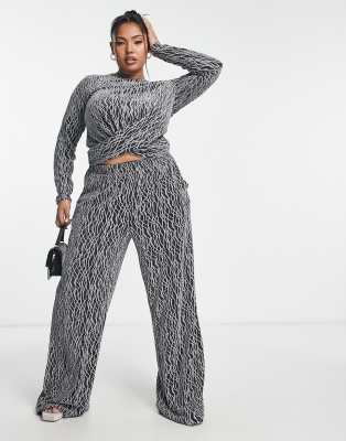 Vero Moda Curve - Silber glitzernde Hose mit weitem Schnitt, Kombiteil-Schwarz