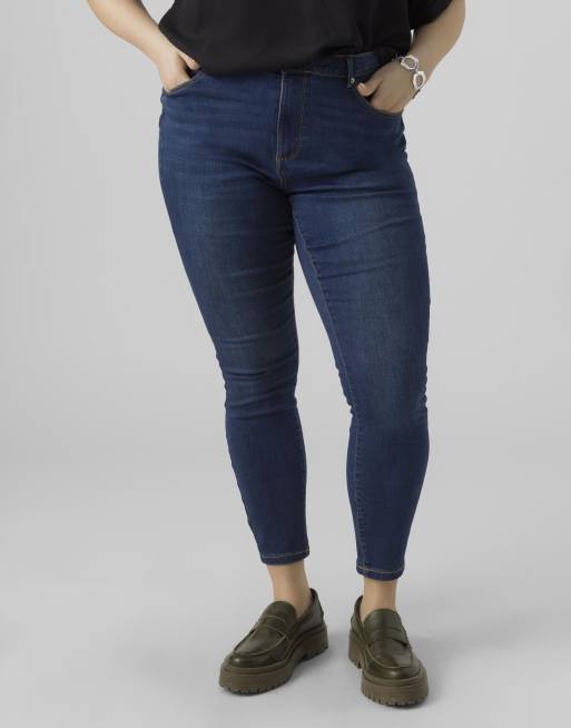 Vero Moda Curve Skinny fit jeans in dark blue denim, 3 of 4