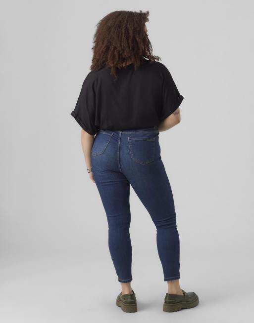 Vero Moda Curve - Skinny-fit jeans in donkerblauw denim, 2 van 4