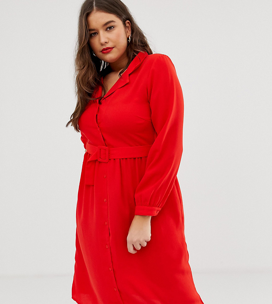 Vero Moda – Curve – Skjortklänning-Röd