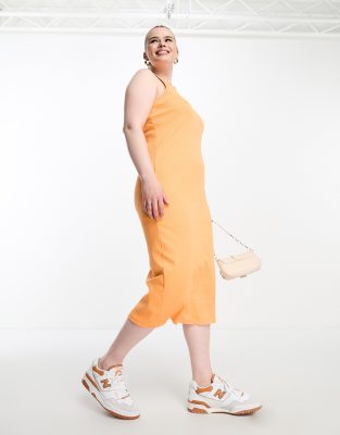 Vero Moda Curve sleeveless jersey body-conscious midi dress in orange