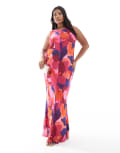 [Vero Moda Curve] Vero Moda Curve sleeveless seam front mesh dress in bold abstract painted print-Multi XL Fuchsia Pink AOP