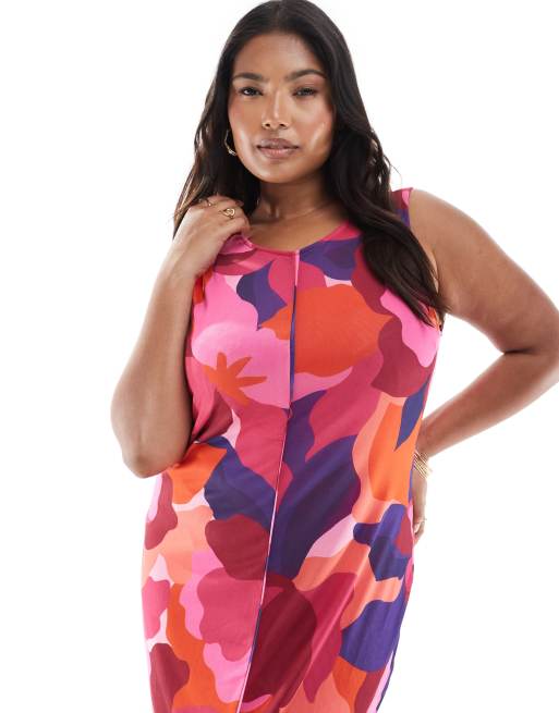 Vero Moda Curve sleeveless seam front mesh dress in bold abstract painted print