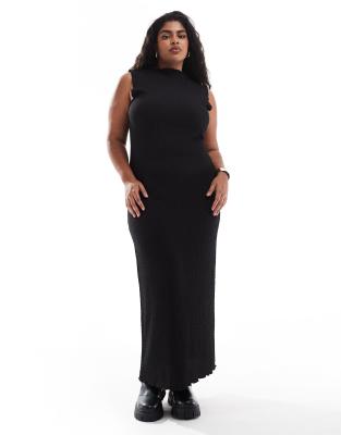 sleeveless textured maxi dress in black