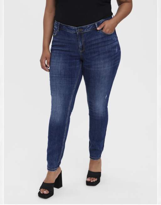 Vero Moda Curve – Slim-Fit-Jeans aus dunkelblauem Denim, 2 von 4