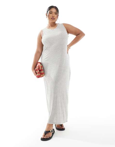 Vero Moda Curve slubby maxi tank dress in mono stripe - view 1