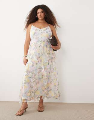 Vero Moda Curve Smilla Chiffon Cami Ruffle Detail Midi Dress In White