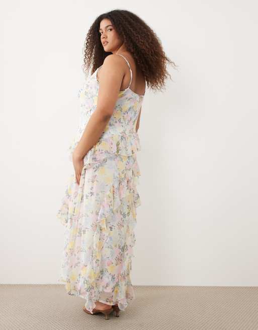 floral midi tiered dress Provence Bloom Tiered Midi Dress Floral Yellow
