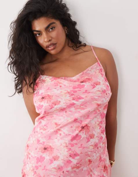 Vero Moda Curve Smilla chiffon cowl neck cami midi dress in tonal pink floral print - view 1
