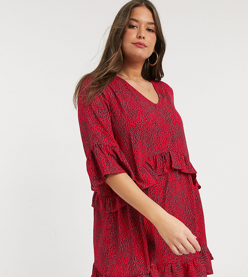 Vero Moda Curve smock dress in red floral print