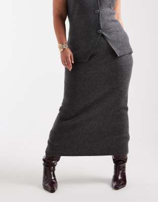 Vero Moda Curve Soft Knit Midi Skirt In Gray