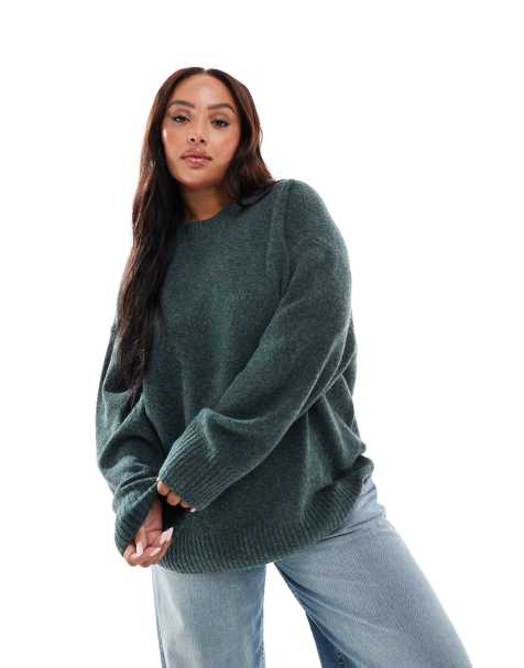 Vero Moda Curve soft o-neck oversized sweater in balsam green - view 1