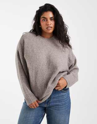Vero Moda Curve Soft Fluffy Knit O-neck Sweater In Gray