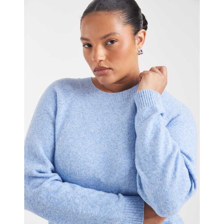 Vero Moda Curve soft round neck knit sweater in blue jasper | ASOS