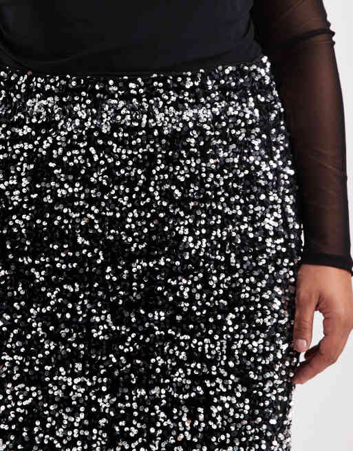Vero Moda Curve - Sort og sølvfarvet mininederdel med tekstur og pailletter, 4 af 5