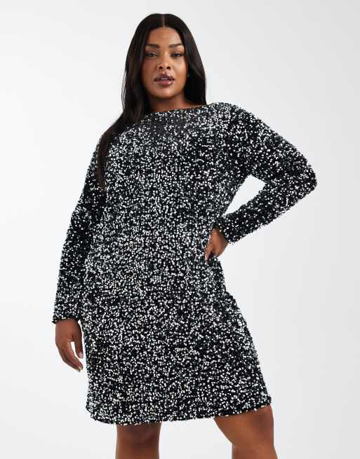 Vero Moda Curve - Sort/sølvfarvet tekstureret pailletkjole, 4 af 4