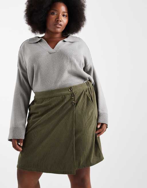 Vero Moda Curve – Spódnica mini ze sztruksu w kolorze khaki, 3 z 5