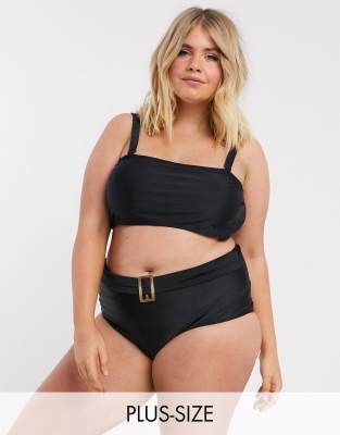 Vero Moda Curve square neck bikini top in black