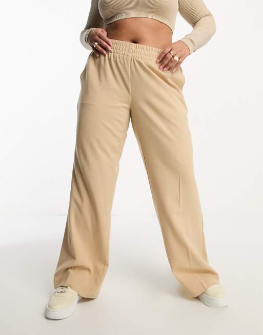 Vero Moda Curve - Stand Alone - Broek met wijde pijpen en gesmokte taille in crème