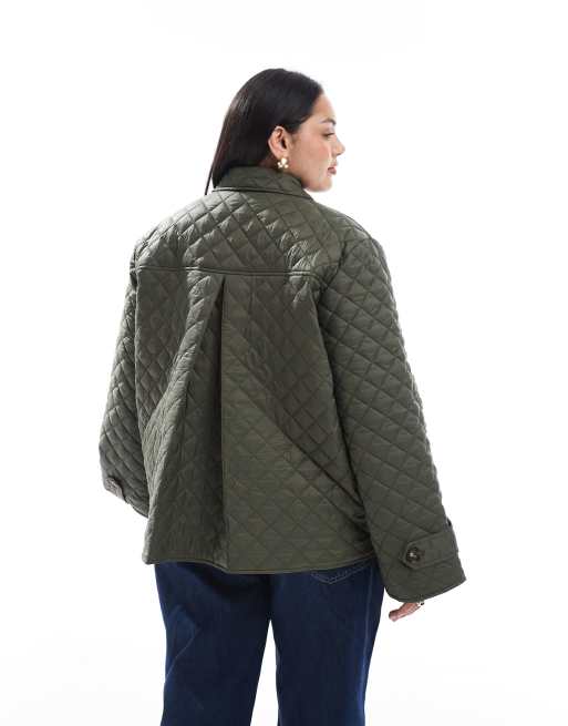 Vero Moda Curve – Steppjacke mit Knopfleiste in tiefem Khaki, 3 von 4