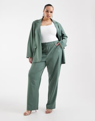 Vero Moda Curve Straight Leg Tailored Pants In Green