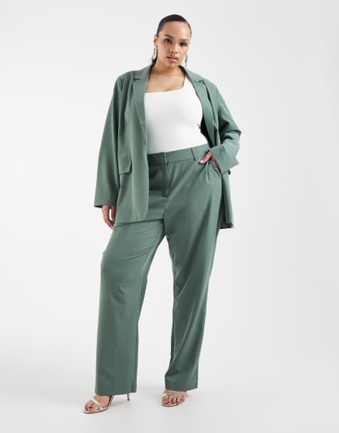 Vero Moda Curve straight leg tailored trouser co-ord in green