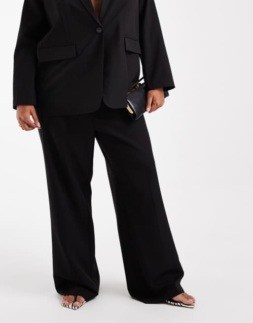Vero Moda Curve straight smart pants with crease front in black (part of a set), 2 of 5