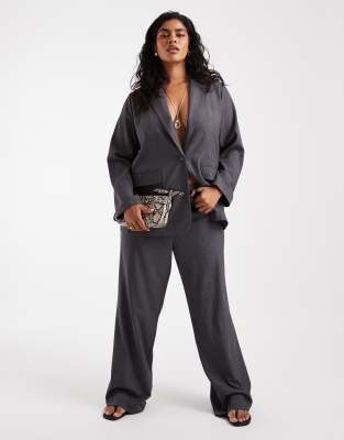 Vero Moda Curve Straight Smart Pants With Crease Front In Gray